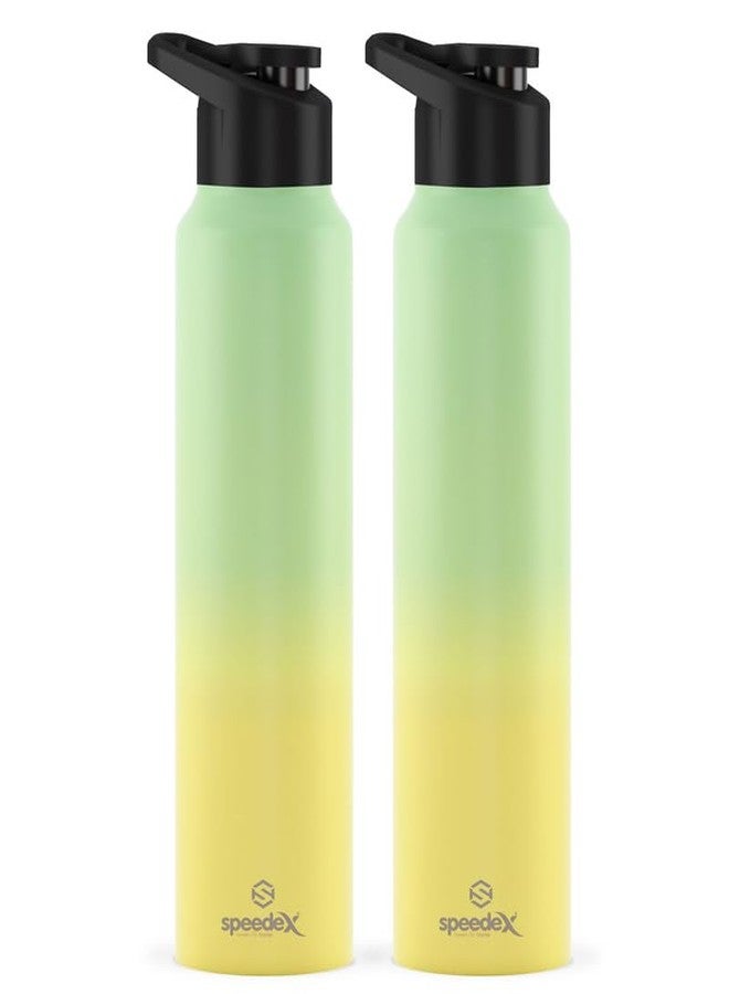 Speedex 1 Litre Stainless Steel Water Bottle - Dual Lemon-Green | Set of 2, Sipper Cap | 1000 ml Bottle for Kids, Girls, Boys, School, Adults, Office, Gym - Image 1